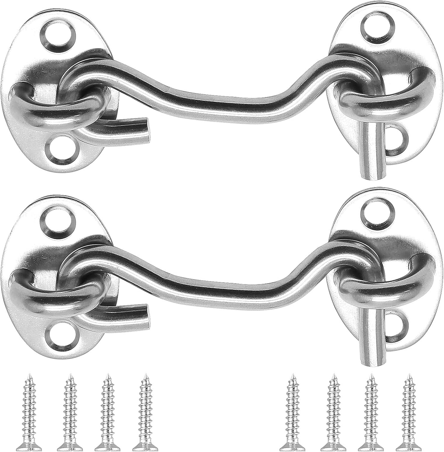 Waziaqoc 3 Inch Hook and Eye Latch (2PCS), Stainless Steel