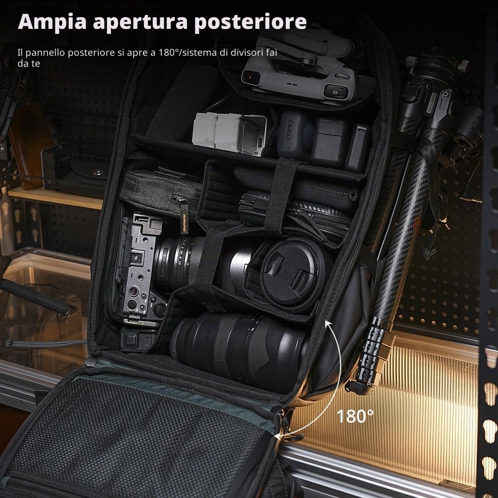 AMBITFUL Grande zaino per fotocamera DSLR/SLR, mirrorless, ergonomico, sospeso, professionale, zaino per fotografia all'aperto, impermeabile, con supporto per treppiede e scomparto per laptop, nero
