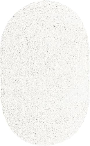 Miniatura 9 de Unique Loom Davos Shag Collection - Alfombra de área, color liso (5 pies 3 pulgadas x 8 pies, ovalada, blancomarfil)