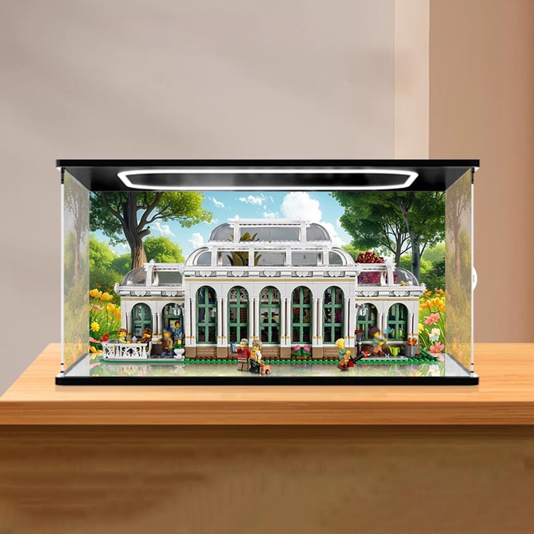 XNSHENGXAN Acrylic Display Case Compatible to Lego The Botanical Garden #21353(21.6*11.8*9.8in), Display Cases for Collectibles, Sturdy Protection for Your Collectible,Mirror+Background+Light