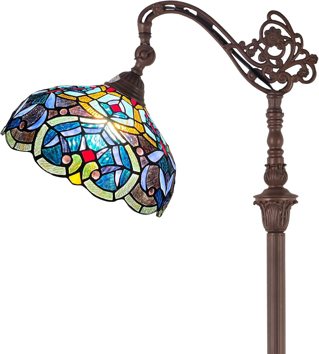 Capulina Tiffany Lamp Stained Glass Floor Lamp 62 Inches Tall Antique Art Flower Soft Light Arched Adjustable Angle Tiffany Style Reading Lamp for Living Room Bedroom Study Home Office