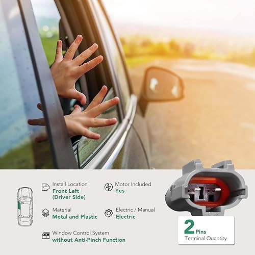 Miniatura 3 de YHTAUTO Elevalunas eléctrico delantero lado del conductor con conjunto de motor de 2 pines y panel de puerta interior para Hyundai Elantra