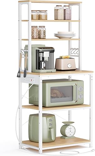 Miniatura 21 de VASAGLE Barra de Café, Estante de Panadero de 23.6 Pulgadas para Cocina con Almacenamiento, Estantes de Cocina de 6 Niveles con 6 Ganchos, Soporte