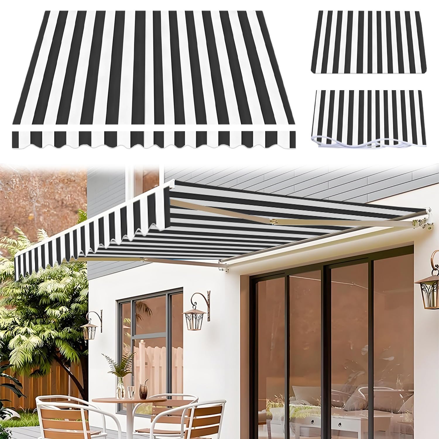 Wysuwana markiza do kampera, zamiennik tkaniny - osłona przeciwsłoneczna do ogrodu, na patio, 2,5 m x 2 m, czarny, poliester, schronienie na balkon i taras (bez ramy)