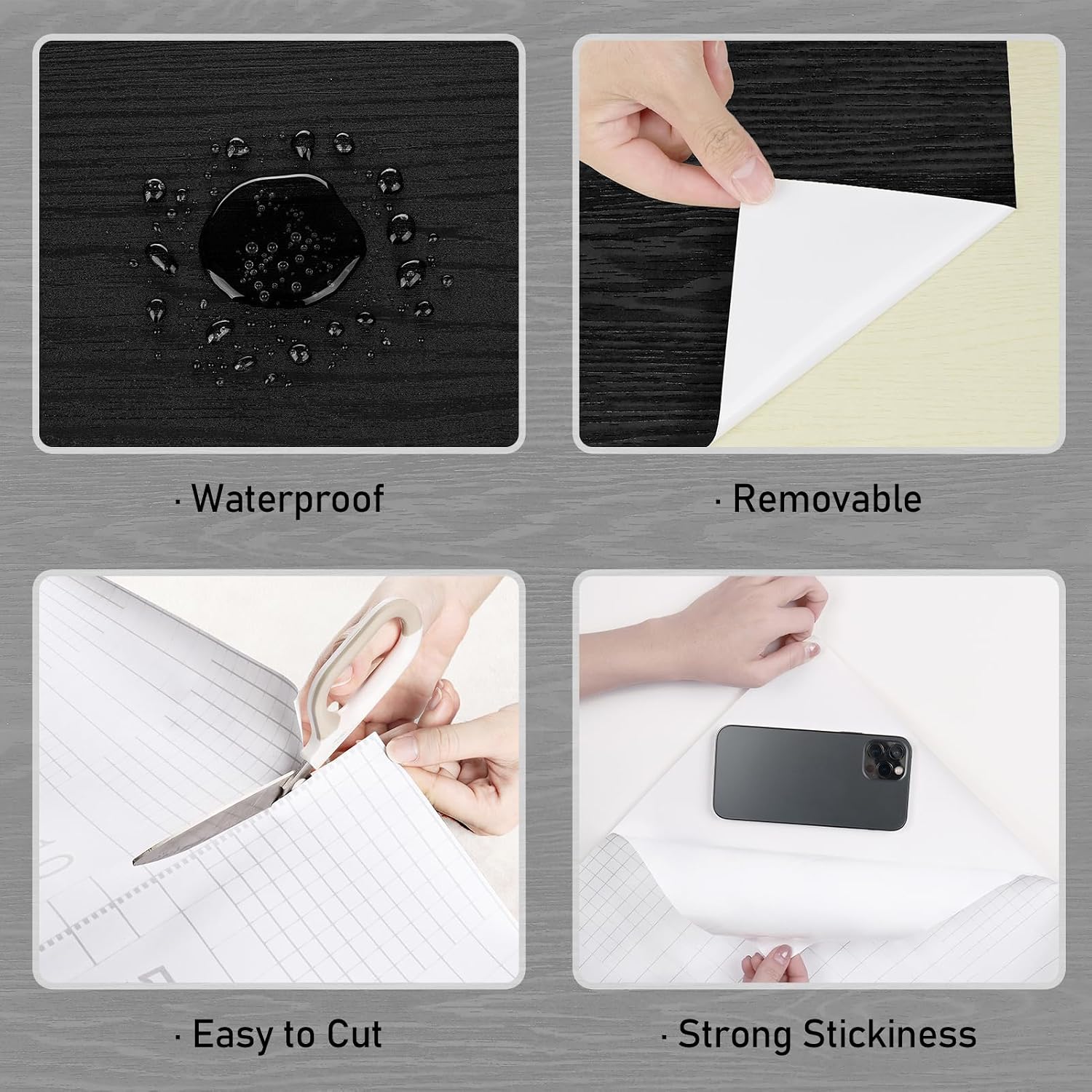 Wallercity Black Wood Grain Contact Paper for Table Top Vinyl Wrap Waterproof Wooden Wall Paper for Kitchen Countertop Peel and Stick Vintage Wallpaper for Bathroom Kitchen Cabinets Desk 15.8''x236''