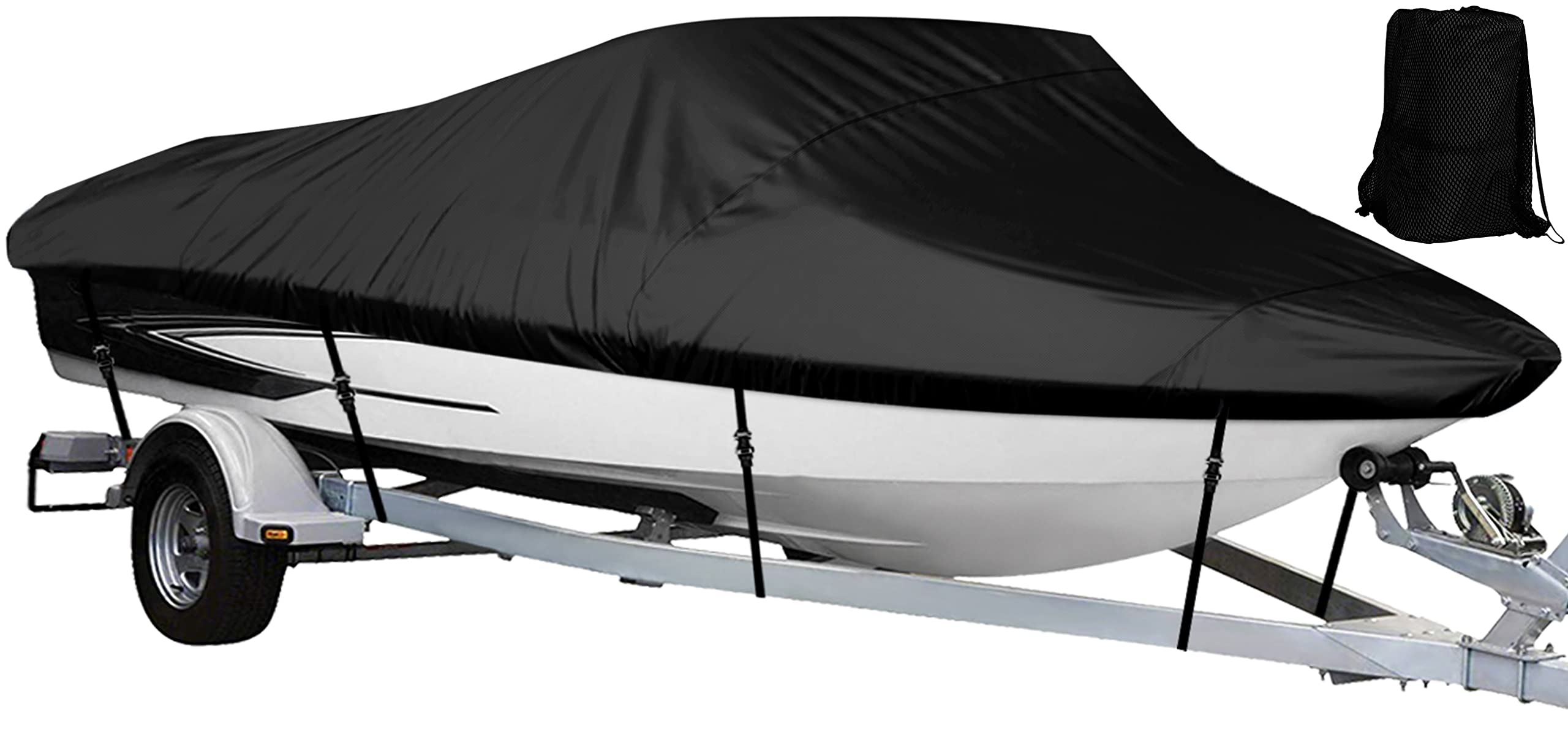 NEXCOVER Trailerable Boat Cover, Length: 14'-16' Beam Width: up to 68", Waterproof Heavy Duty Cover, Fits V-Hull, TRI-Hull, Runabout, Pro-Style, Bass Boat, Storage Bag & Tightening Straps Included.