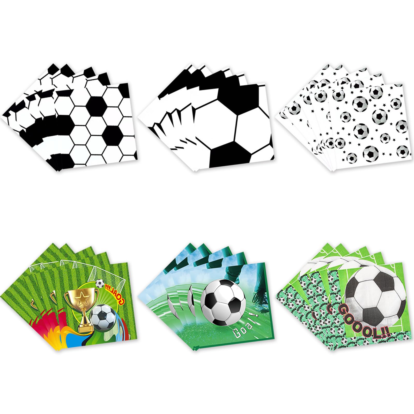 Qpout 120pcs Soccer Napkins Soccer Party Decorations, 13x13 inch Soccer Napkins for Party, 6 Styles Soccer Party Napkins, Men Boy’s Birthday Soccer