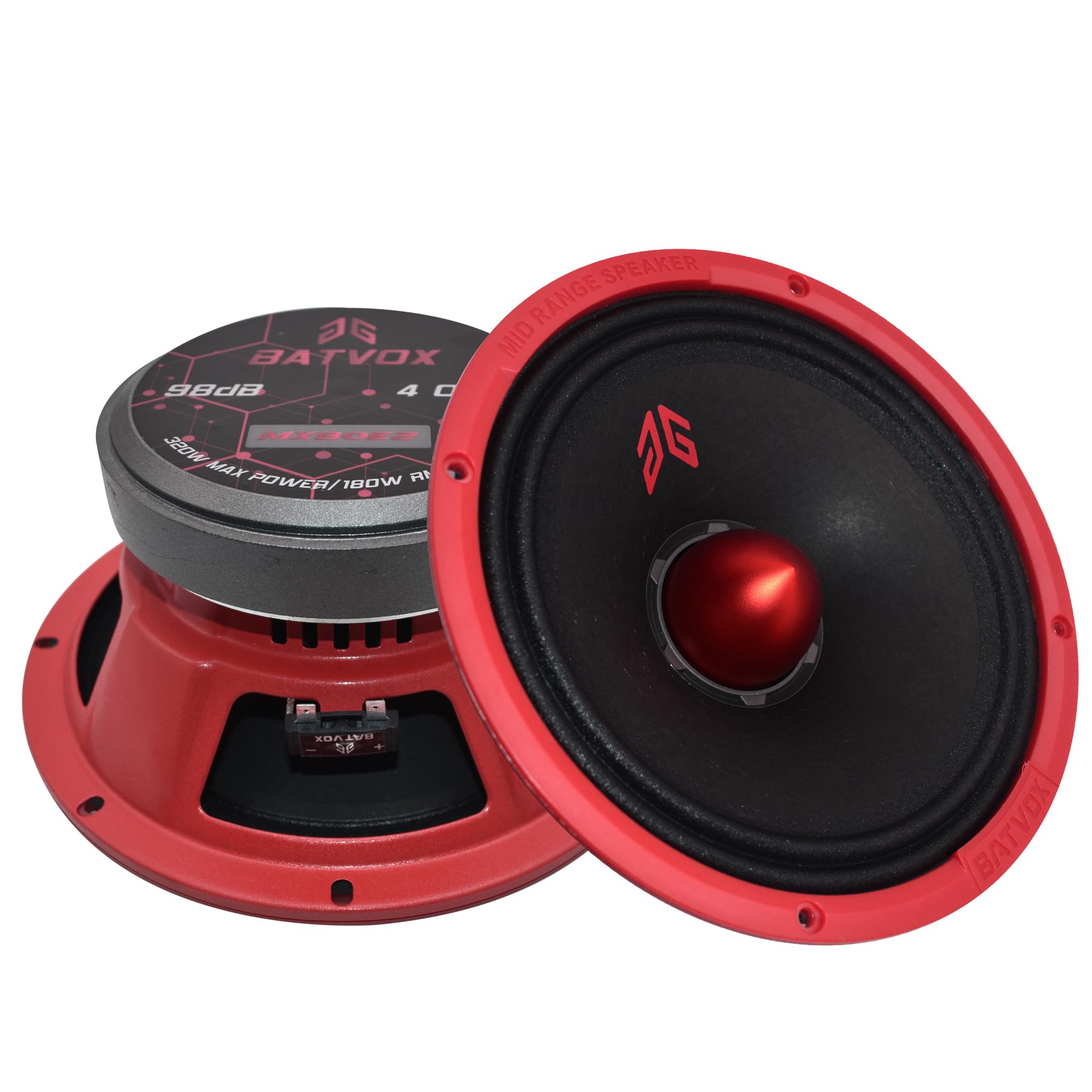 Photo 1 of H YANKA BATVOX 8 Inch Midrange Speakers Car Audio, 640 Watts 4 Ohms Bullet Design Door Speakers with Red Steel Basket, Distortion-Free Sound, Ideal for Cars, Trucks, and More. (1 Pair) 8 Inch 640 W Midrange Speakers Red