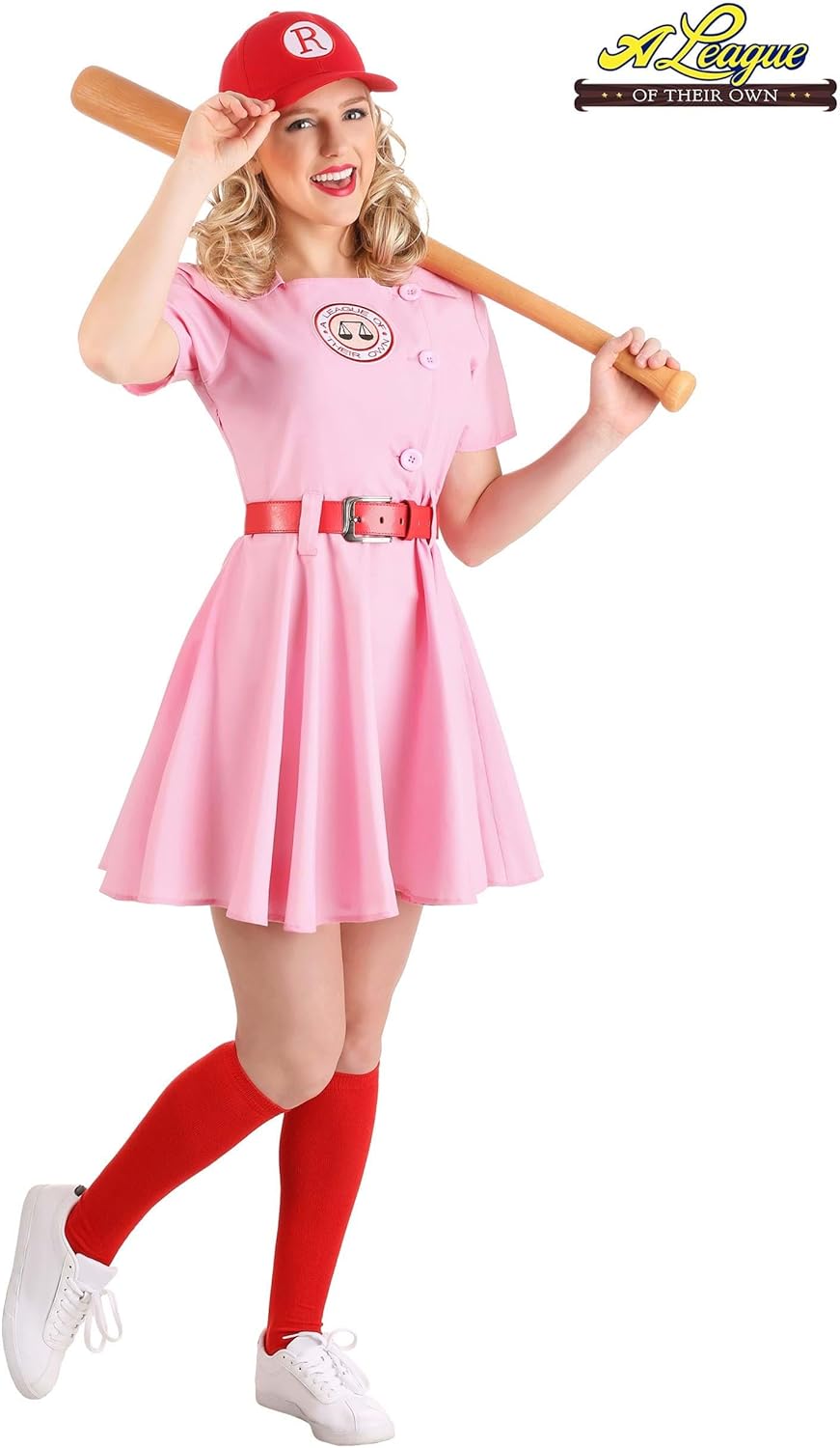 Adult A League of Their Own Rockford Peaches Costume For Women, Baseball Costume Uniform Dress Belt Hat - Image 2