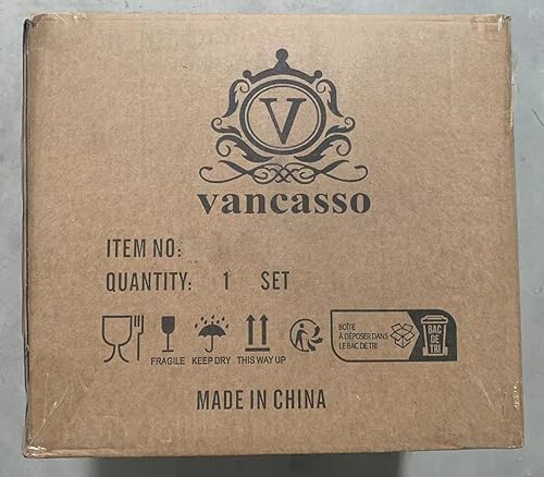 Miniatura 3 de vancasso Juego de vajilla con relieve de gemas para 4, servicio de cena azul y gris con borde marrón, juego de vajilla de 16 piezas con plato de