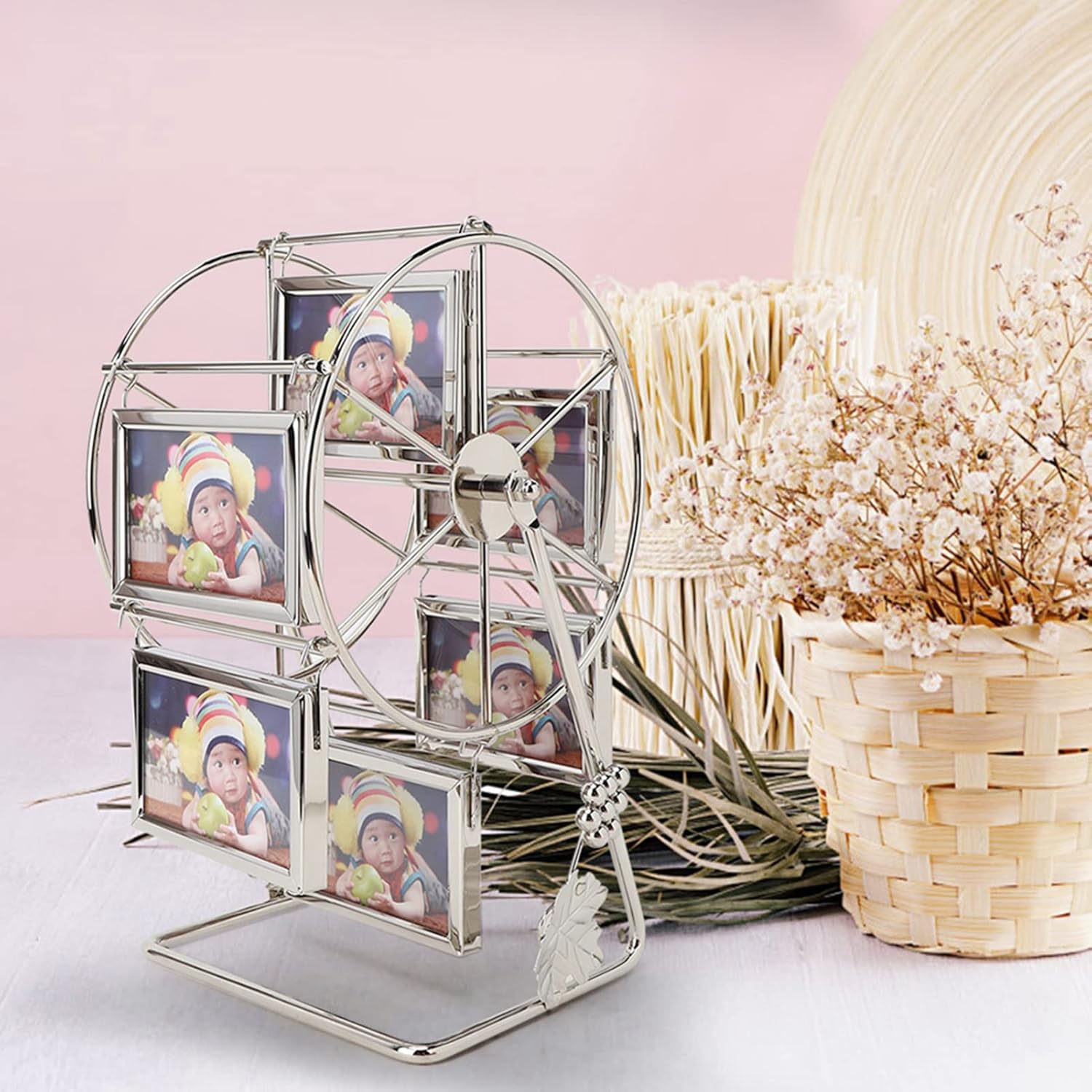 Rotating Ferris Wheel Picture Frame, Desk Table Top Vintage Photo Frame, Personalized Family Photo Frame Display for 12 Photos, NOENNULL7gr9kq540v