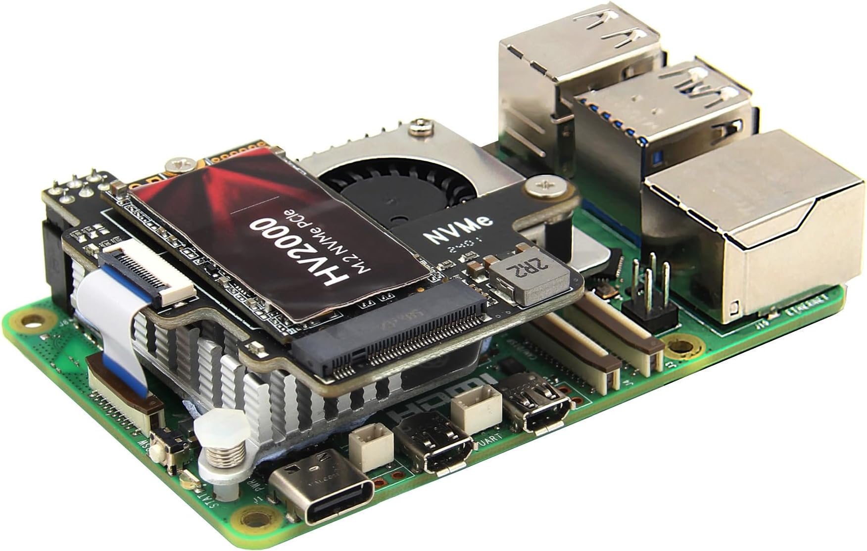 Geekworm X1003 Tiny PCIe to M.2 HAT NVMe SSD PIP PCIe Peripheral Board for Raspberry Pi 5 & Official Active Cooler Support M.2 2230/2242 SSD