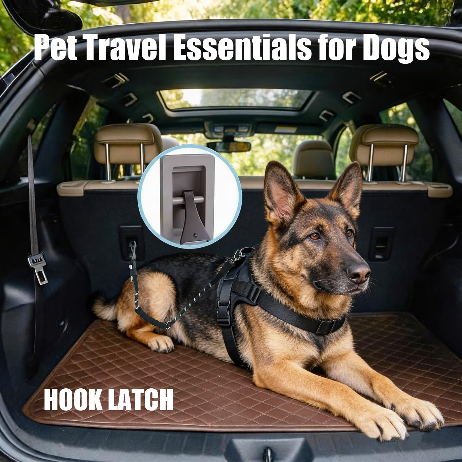 Heavy Duty Dog Seat Belt for Car, 3-in-1 No-Pull Safety Leash with Reflective Climbing Rope & Padded Handle, Adjustable Restraint for Vehicle Travel & Walking Large Medium Dogs, Black - image 5