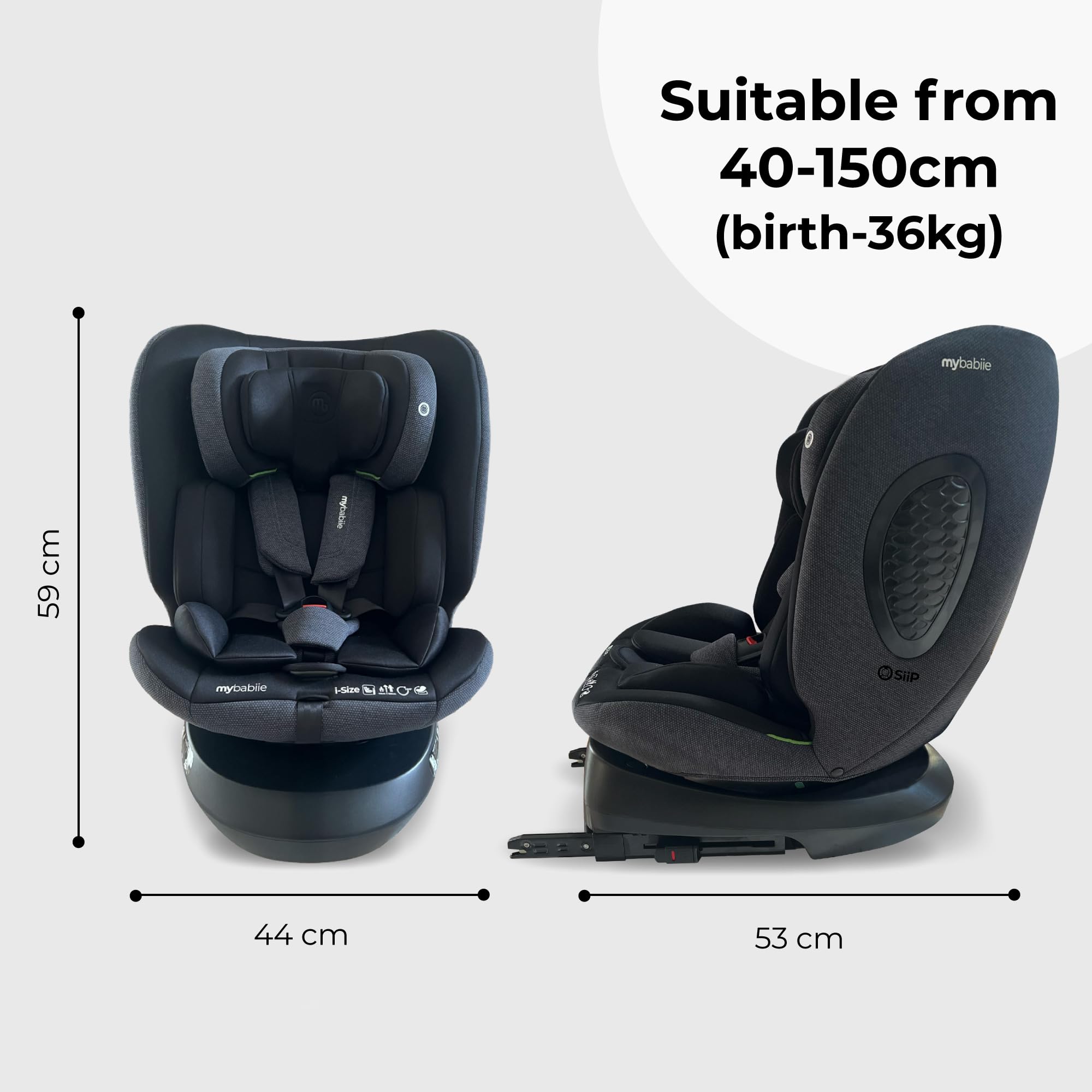 My Babiie MBCS200 360° Spin R129 Baby Car Seat – Top Tether, ISOFIX, Birth to 12yrs (40-150cm), i-Size, ERF, Group 0+/1/2/3, Rotating 360 Swivel - Black — view 9