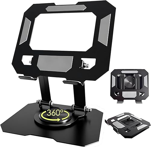 Tablet Stand for iPad, 360 Rotating Desktop Holder, Carbon Steel Adjustable Foldable Desk Holder, for iPad Pro Air Samsung, for 4" -16" Tablets,