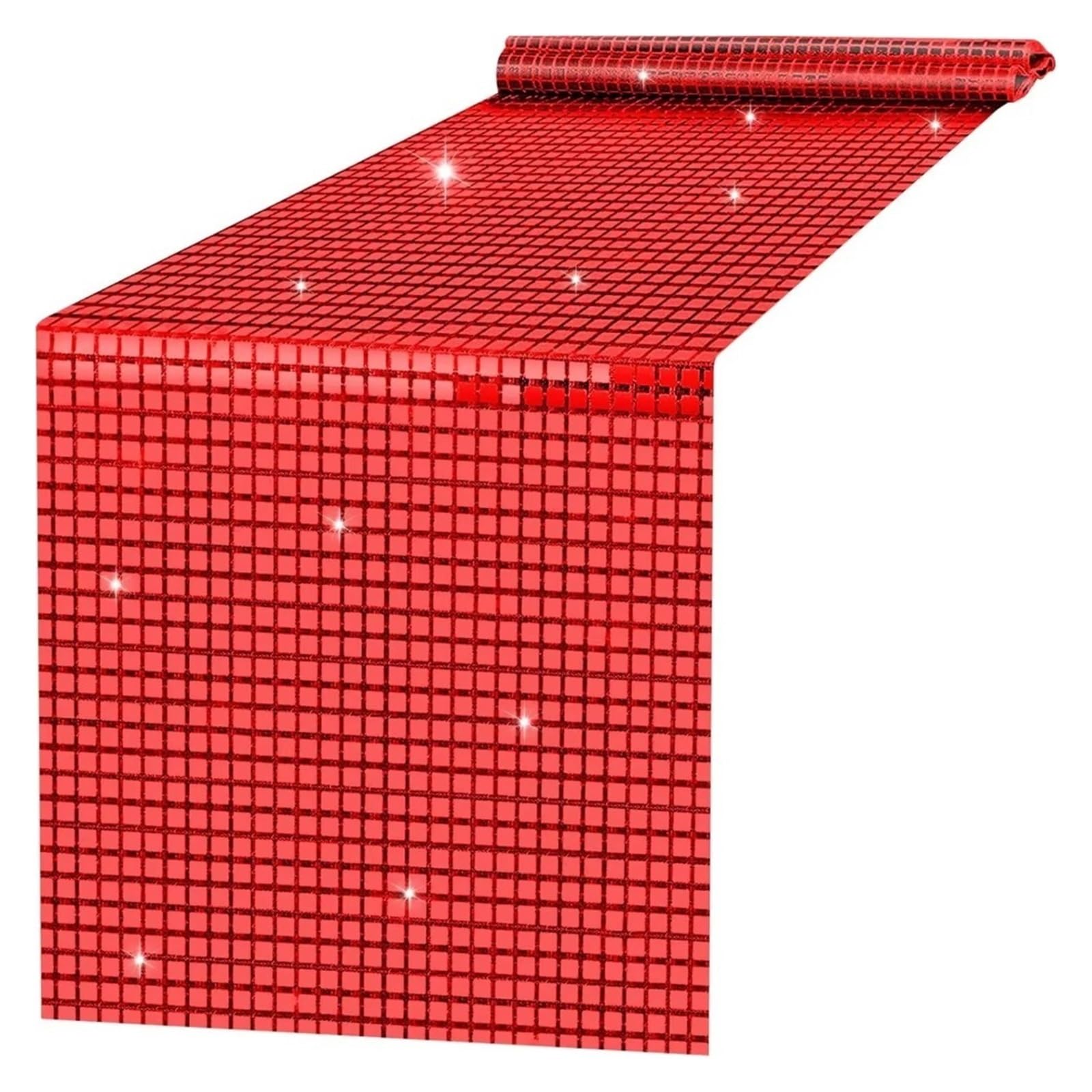 Disco Table Runner Unique Glitter Disco Table Runner Sequin Cover Mirror Design Tablecloth Wedding(Red-S-)