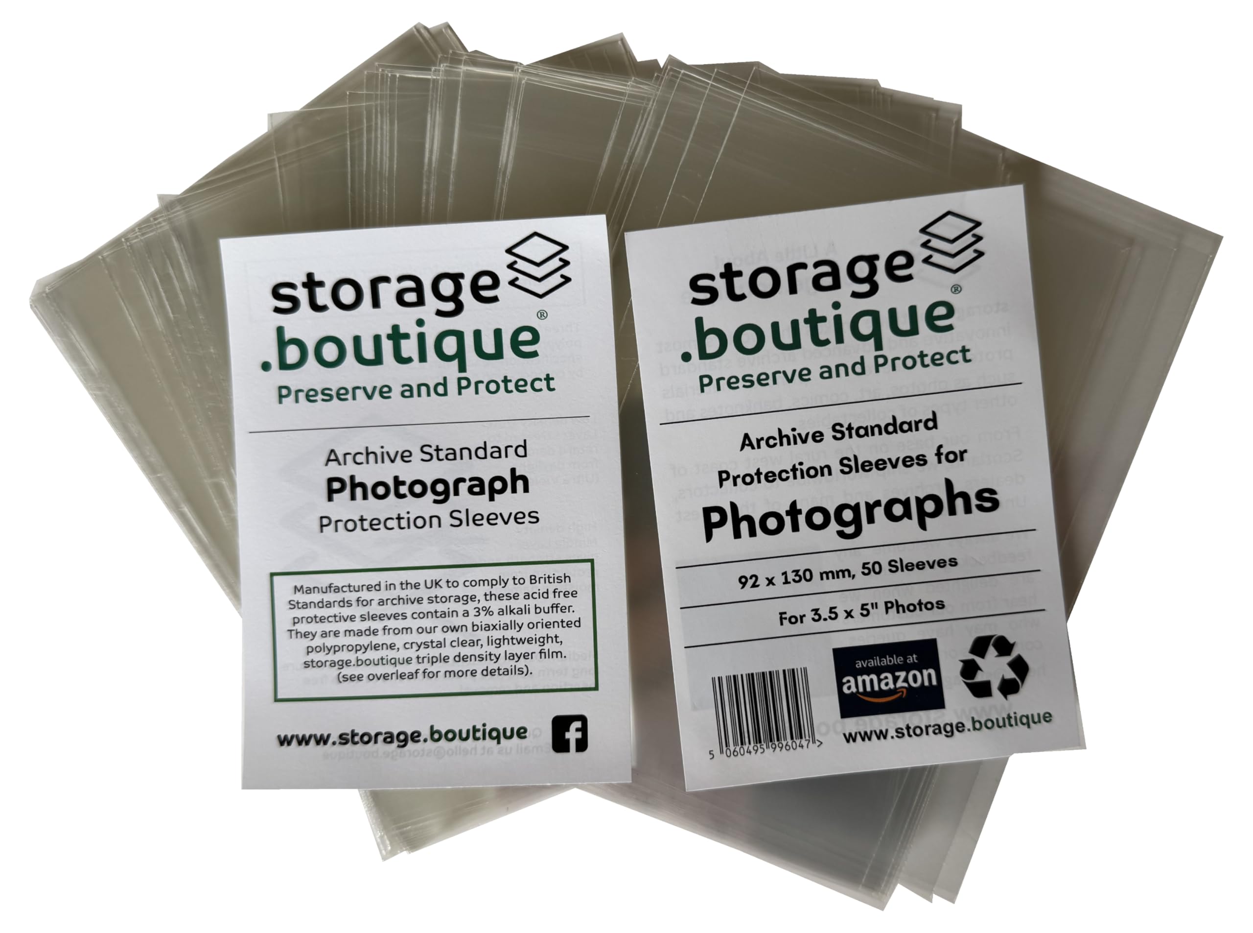 storage.boutique Photograph Protection Sleeves, Archive Standard, Acid Free, 5 x 3.5 inches, 130 x 92 mm, 50