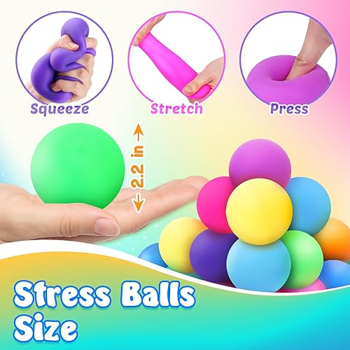 Miniatura 3 de Pelotas estrujables para niños y adultos paquete de 18 bolas elásticas para aliviar la ansiedad y el estrés, pelota sensorial para terapia de manos,