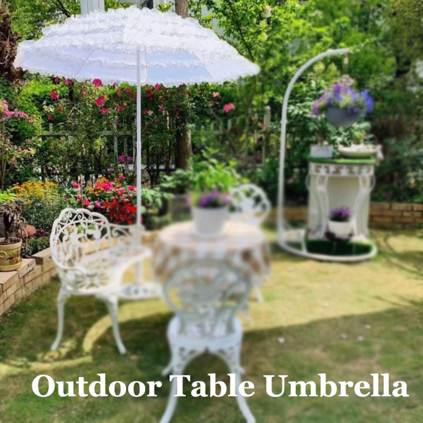 Amazon.com: CEMAY Freestanding Lace Patio Umbrella White Sun Shade Umbrella Outdoor Table Market Umbrella Beach Umbrella with Tripod Garden Deck Backyard Sturdy Ribs : Patio, Lawn & Garden