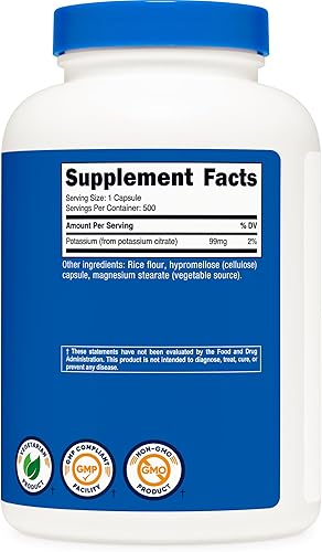 Miniatura 5 de Nutricost Citrato de potasio 99 mg, 500 cápsulas