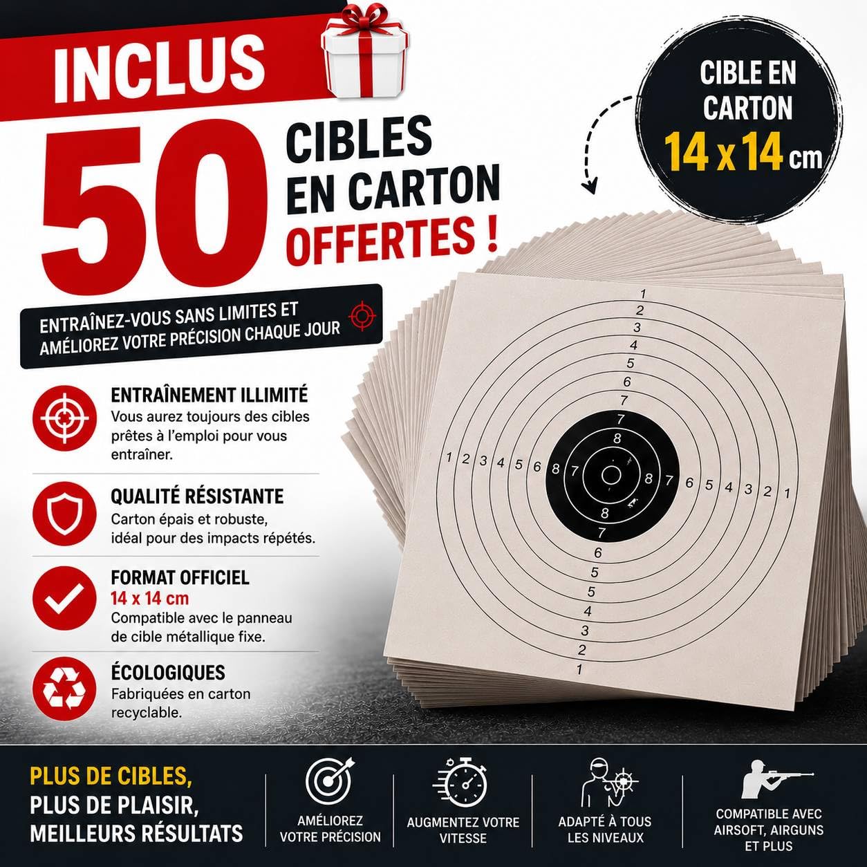 Cible Métallique Mobile avec 8 Cibles Rotatives et Panneau Fixe 14 x 14 cm – pour Tir Sportif à Air Comprimé et Airsoft – Entraînement de Précision et de Vitesse – Robuste et Polyvalente