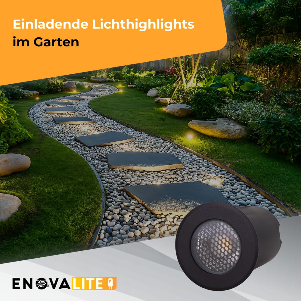 6er Set LED Bodeneinbaustrahler 5W 300lm 3000K Warmweiß - Ø 65x80mm - IP67 - Aluminium - befahrbar bis 2t - 230V Bodeneinbauleuchte Außenleuchte Bodenspot - schwarz