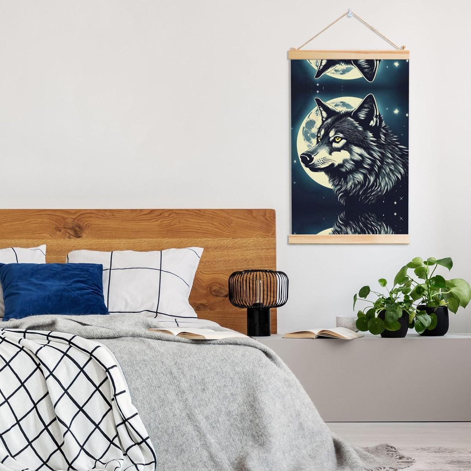 Wolf Night Moon Print Poster Hanger,Hanging Poster, Poster Frame,Wood Poster Hanger, For Wall Hanging