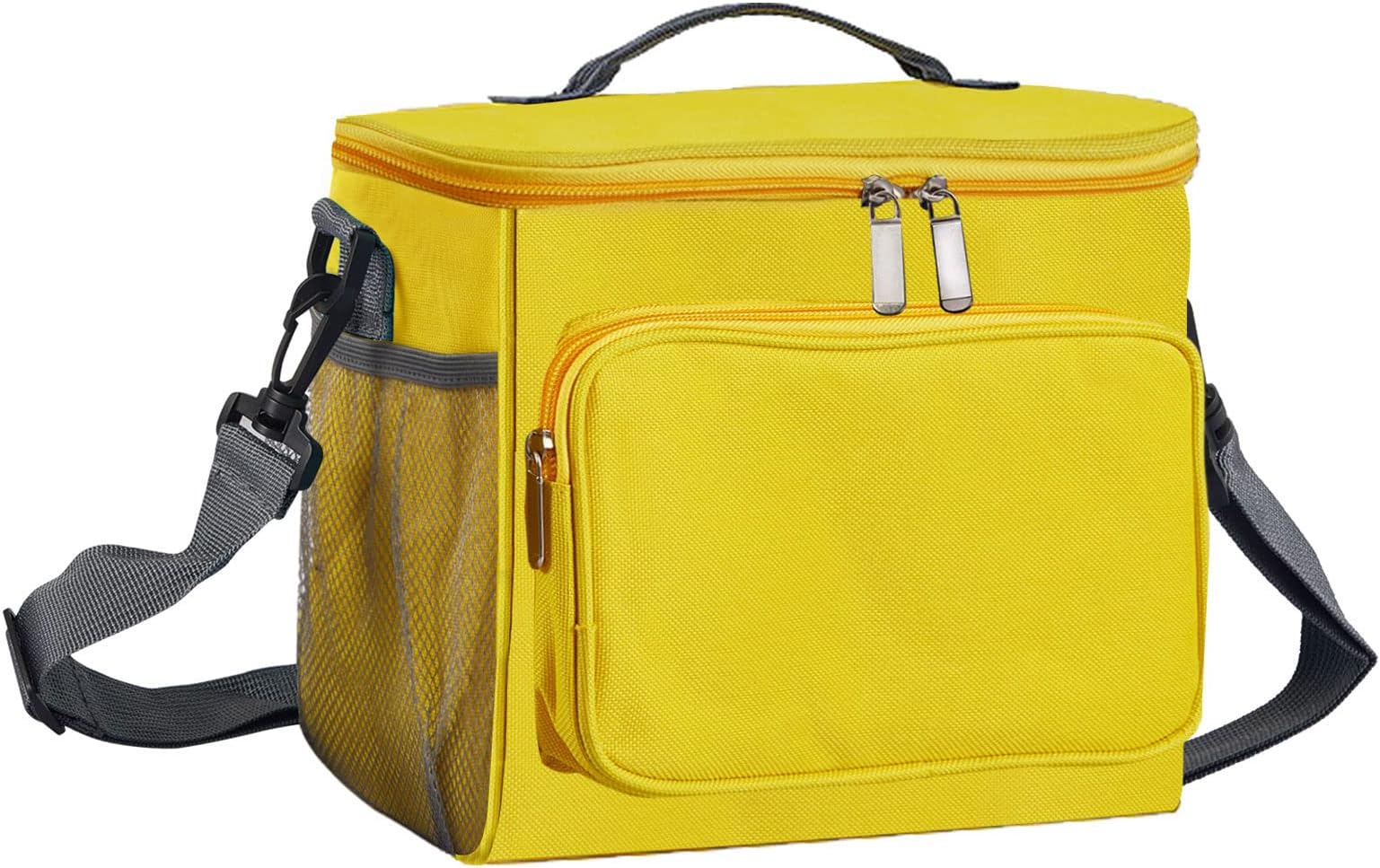 Decvamix Insulated Lunch Bag 10L Large Soft Durable Easy Clean Thermal Lunch Bag Leakproof for Kids & Adult Collapsible Cool Bag with Shoulder Strap for Work Beach Picnic Camping Yellow