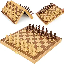 Jogo de Xadrez 3 em 1 com Dama e Gamão, Peças em Madeira de Alto Impacto, 29x29cm, Estilo Estojo Clássico Profissional Luxo, Tabuleiro Portátil Organizado Premium.