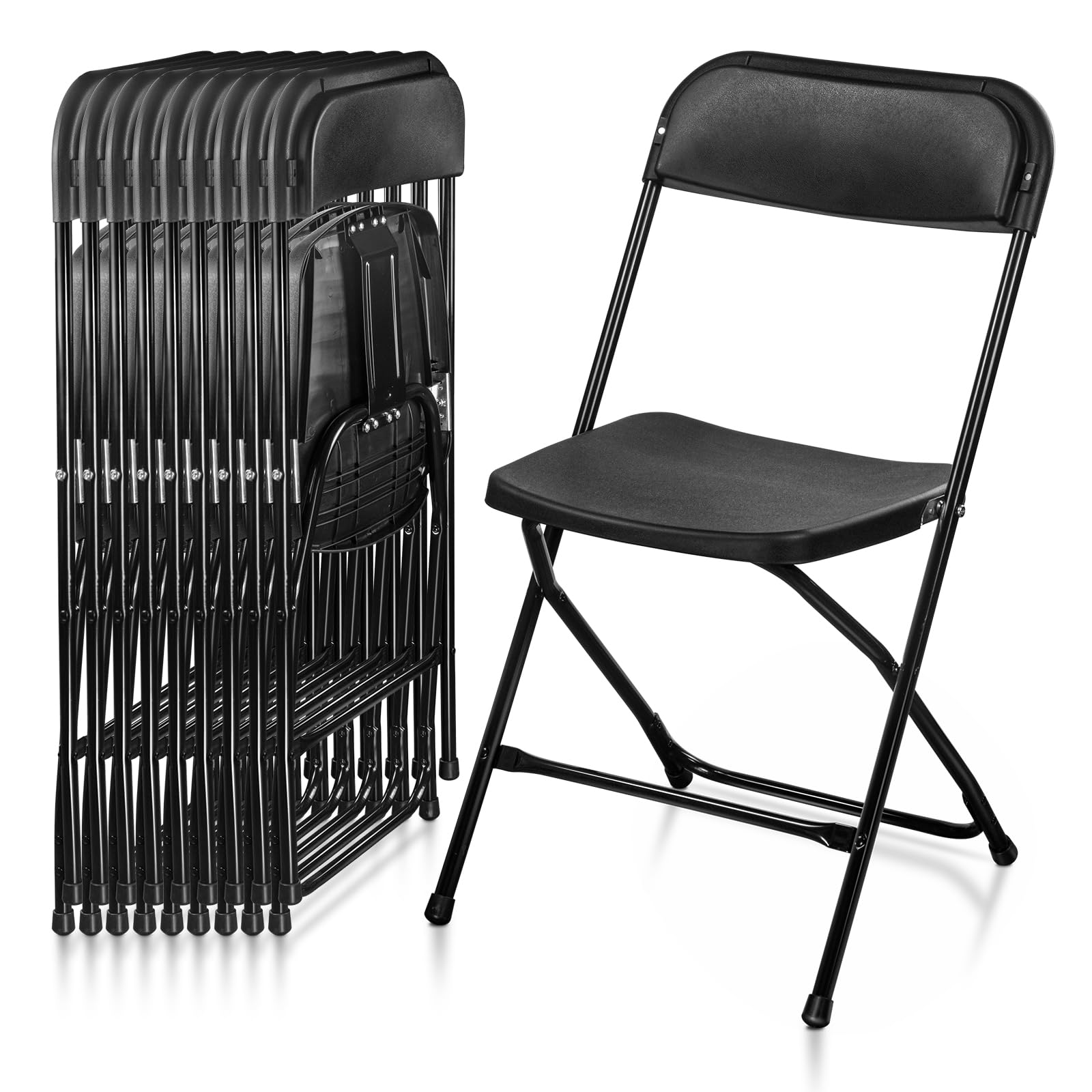 SAVWAY 10 Pack Black Plastic Folding Chairs, Indoor Outdoor Portable Stackable Commercial Seat with Steel Frame 350lb (Black, 10)