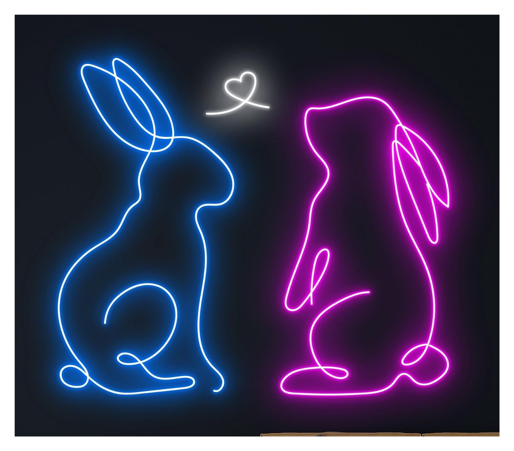 Rongch One Color Hanging Art Signs Couple Rabbit Neon Sign Bunny Nursery Room Wall Deco Animal Storefront Window Display Business Entrance 55Cm