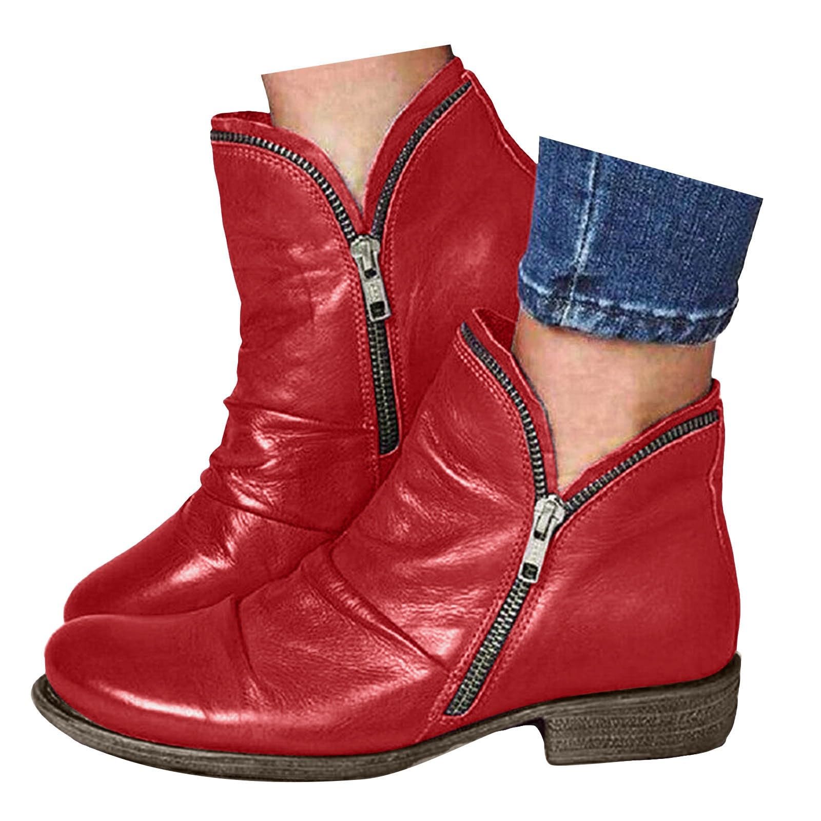 Ankle Boots for Women Arch Support Boots Side Zipper Vintage Leather Damping Shoes Flat Heel Booties Wide Width