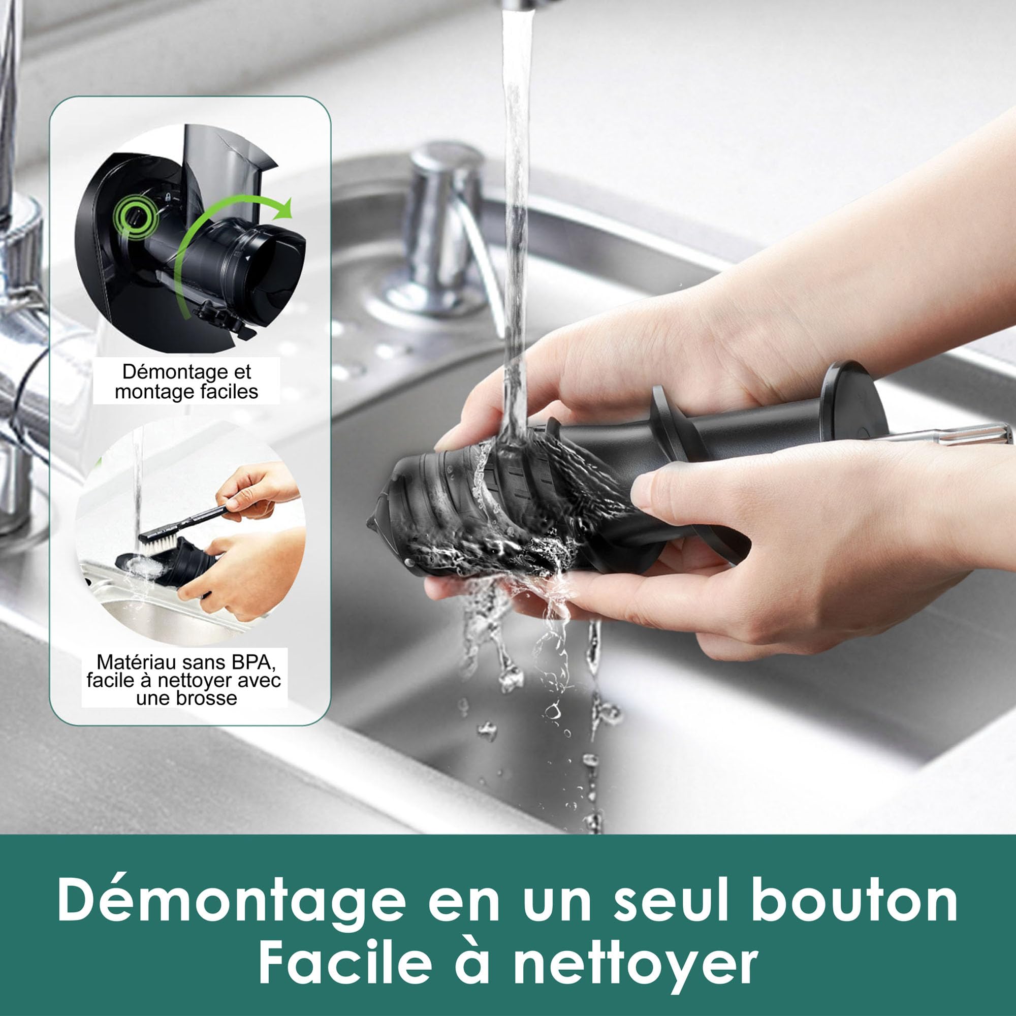 Fretta Extracteur de Jus à Pression à Froid, Goulotte 76 mm, Presse-agrumes sans BPA, Noir