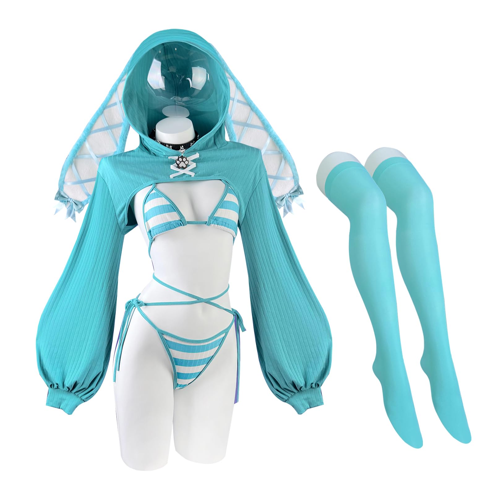 KORURACLUB Cosplay Sexy maid outfit Bunny Outfit cosplay women Animal Costumes Bunny Bodysuit: Blue Stripes Large-X-Large