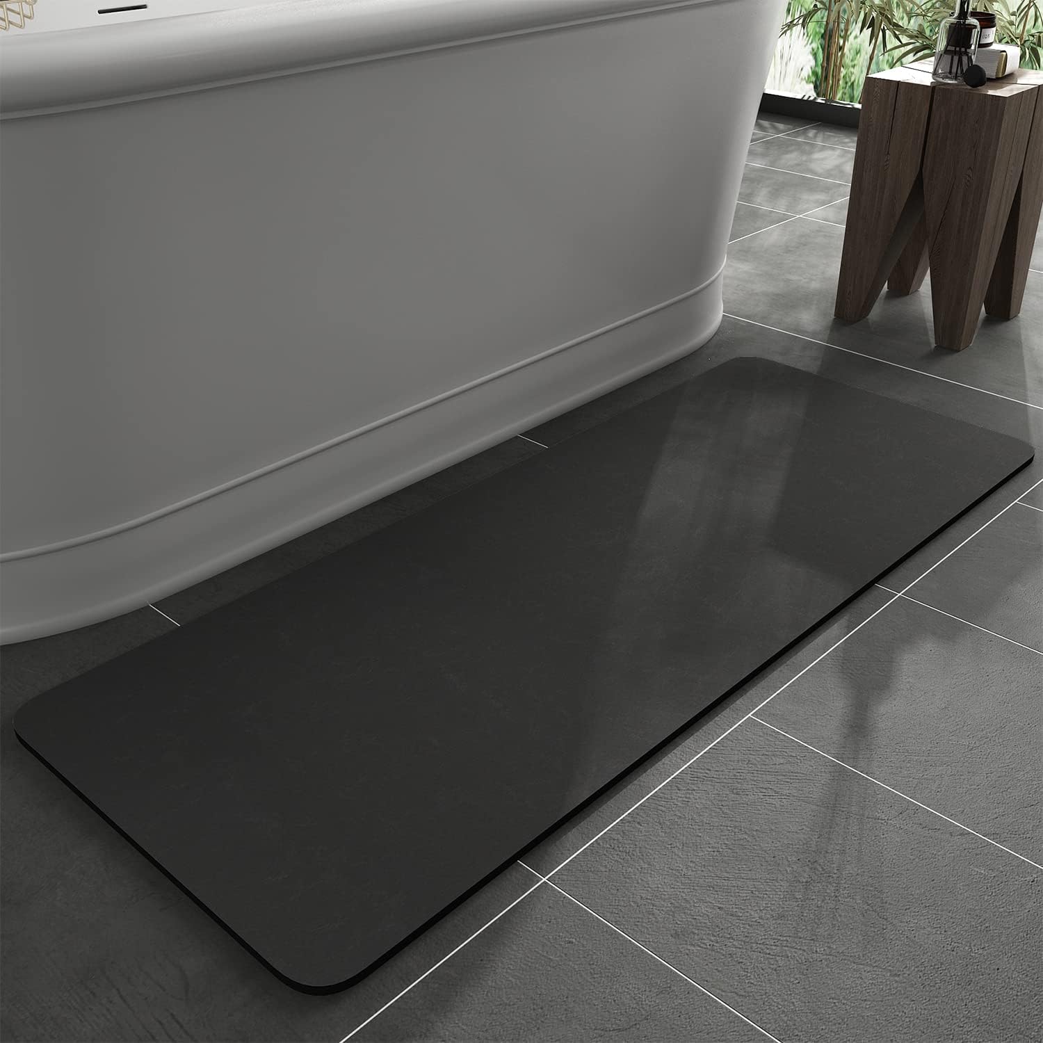 Bath Mat Rug-Rubber Backing Non Slip Quick Dry Absorbent Thin Bathroom Rugs Fit Under Door-Faux Suede Surface Bathroom Floor Mats-Shower Rug for in Front of Bathtub Shower Dark Grey 24"x48"