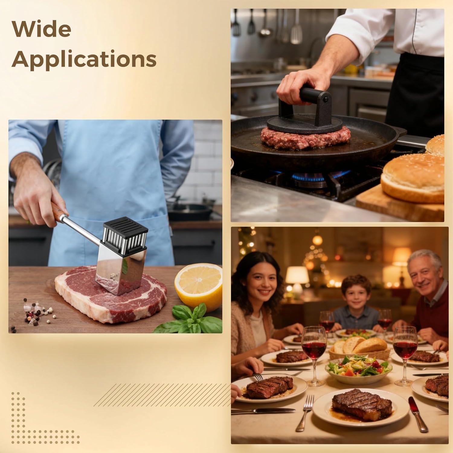 Meat Hammer, Stainless Steel Meat Tenderizer Mallet, 12.4 X 3.7 In, Dual-Sided With Rosewood Handle, Kitchen Pounder For Flattening