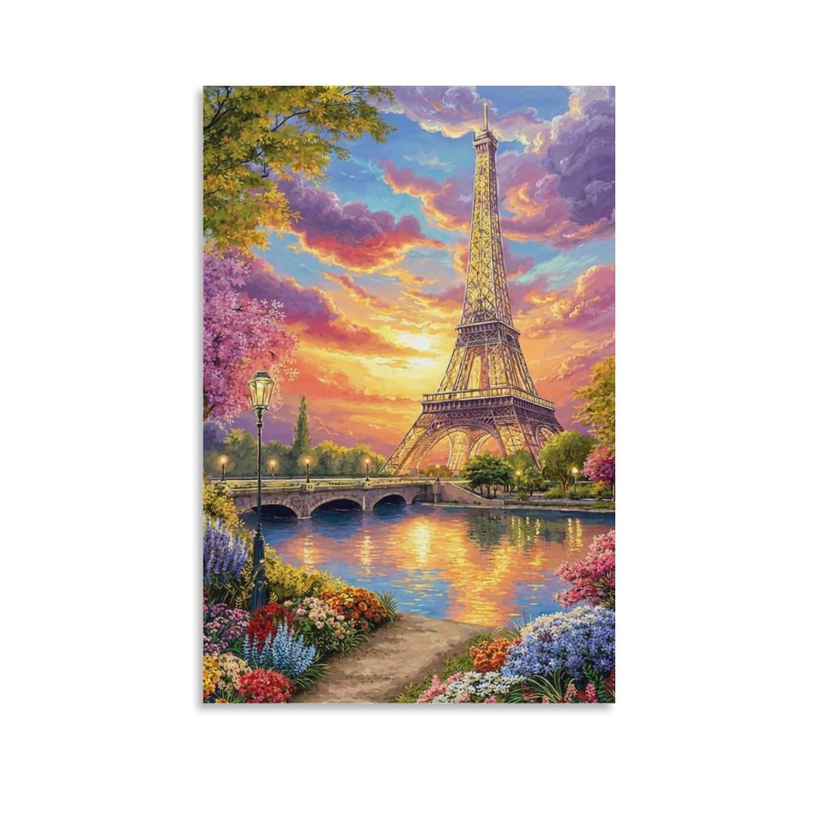 Eiffel Tower Sunset Poster Artwork Canvas Prints Picture Modern Wall Art Picture Wall Hanging for Home Decorations 24x36inch(60x90cm)