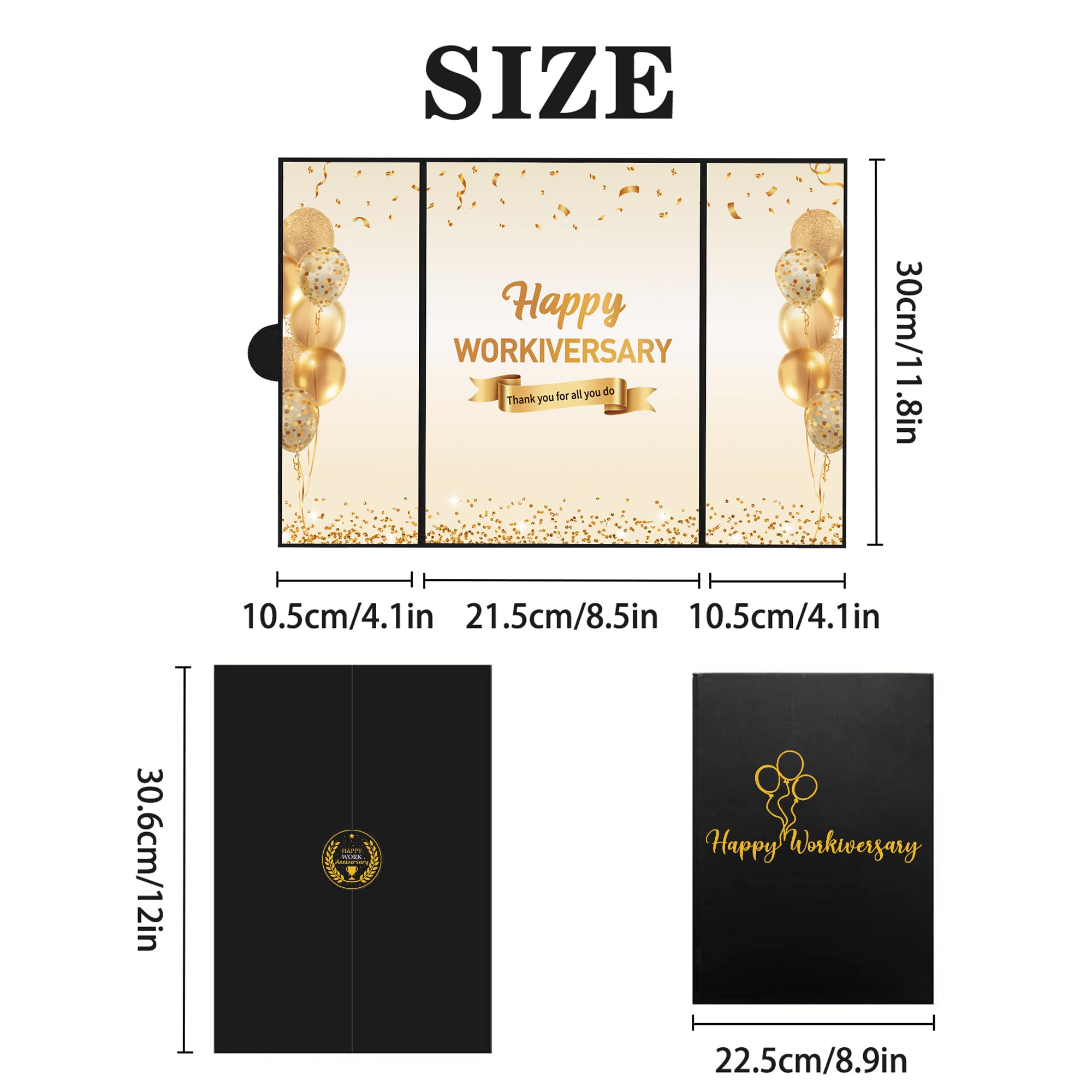 DARUNAXY Black Gold Happy Workiversary Party Decorations, Happy Work Anniversary Alternative Signature Guest Book for Men Women Employee Business Gifts Signing Card Board for Office Supplies