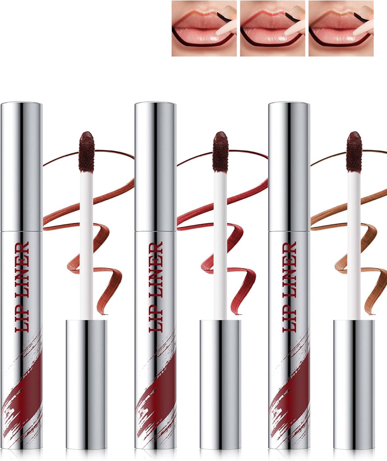 Peel Off Lip Liner Stain Set-3 Kleuren Tattoo Lipliner Peel Off, Long Wear Waterproof Transfer-Proof Removable Lip Gloss, Blijft de hele dag zitten, High Pigment Matte Lipstick, Make-up voor vrouwen-A