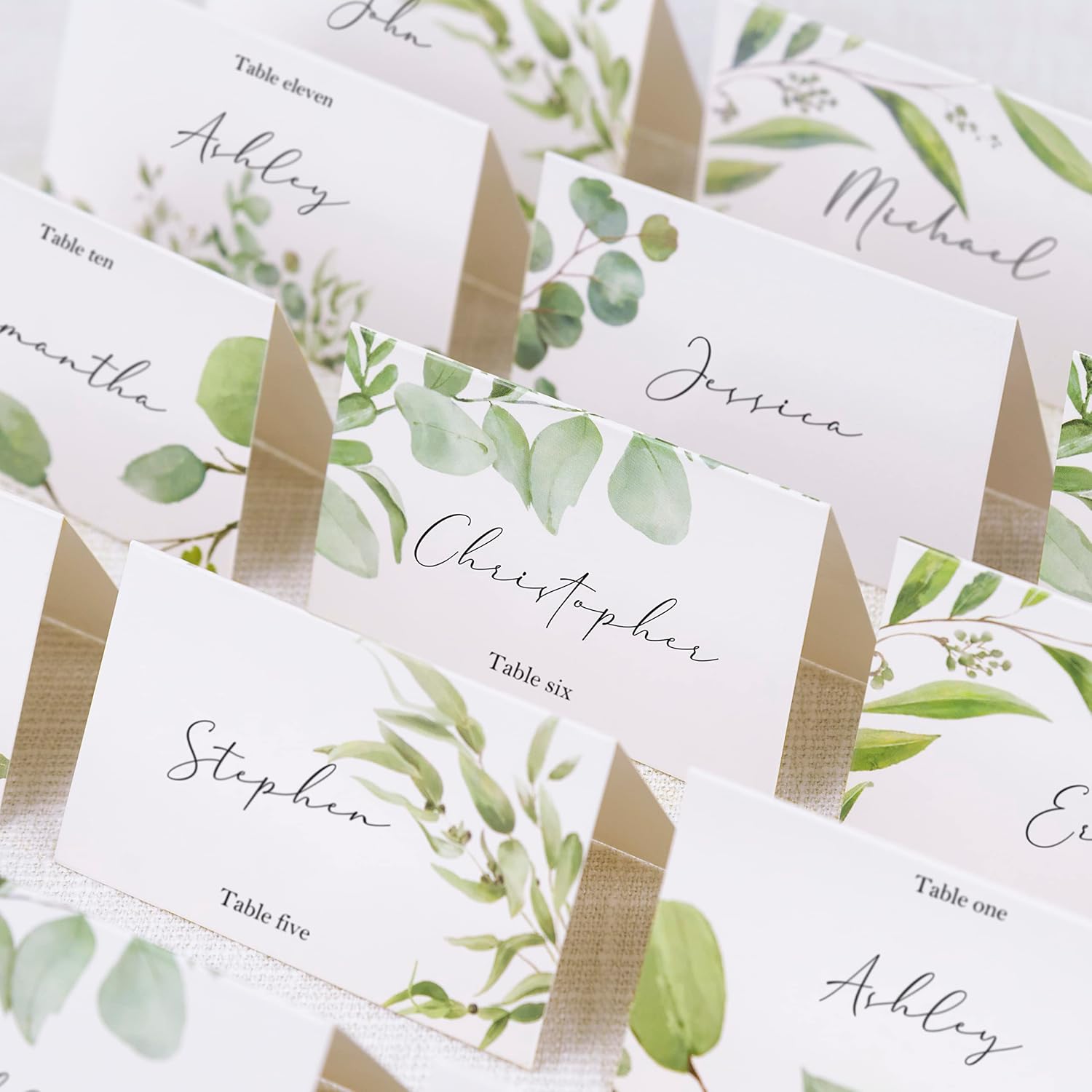 Crisky 120 Pack Greenery Place Cards Blank Seating Place Name Cards for Wedding, Parties, Dinner, and Special Events, 2 x 3.5 Inches