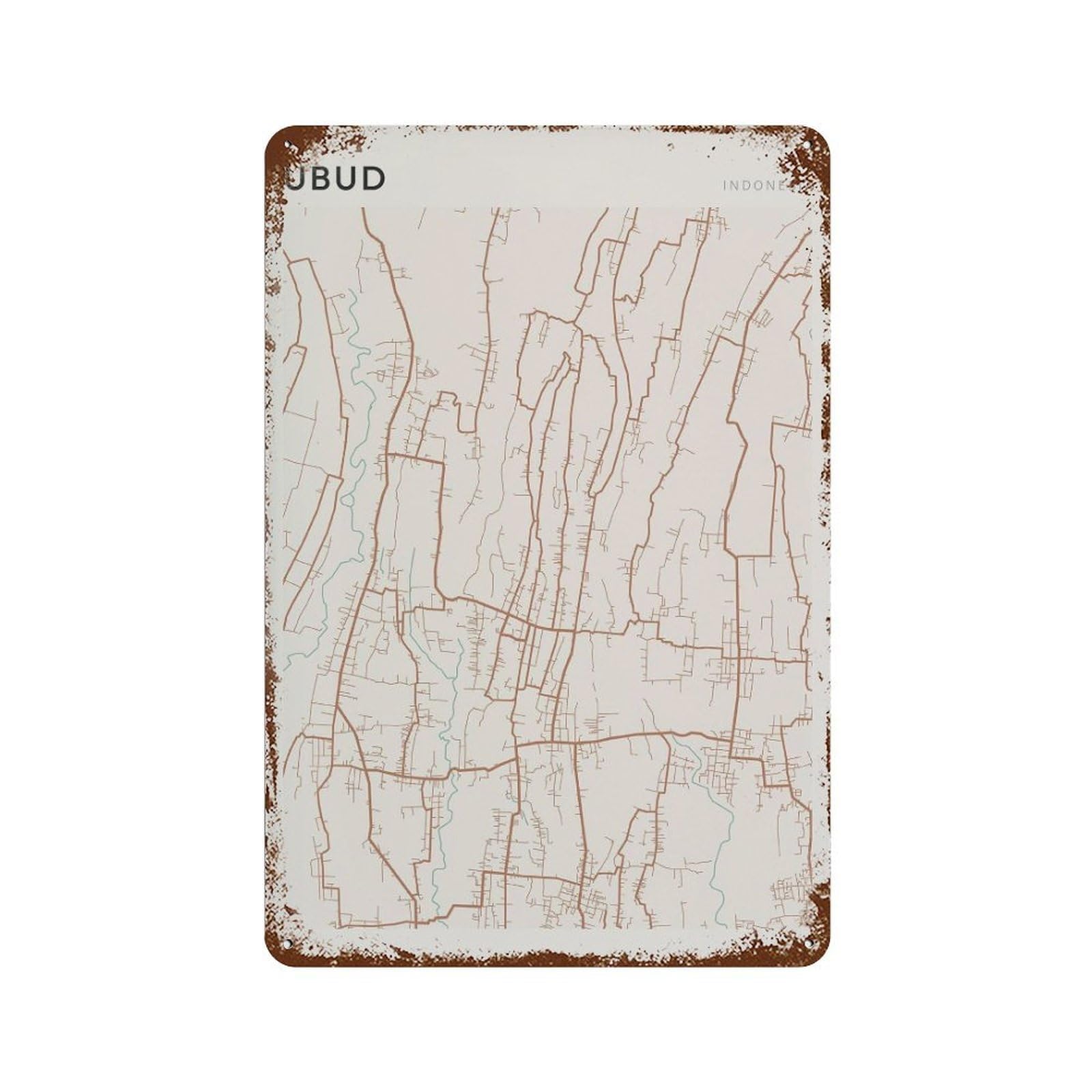 xiaoxiaoshen Ubud Map Indonesia Travel Gift Scandi Wall Decor Art Metal Tin Poster Modern Home Decor Art Home Bar Shop Decorations Vintage Sign 30x20cm