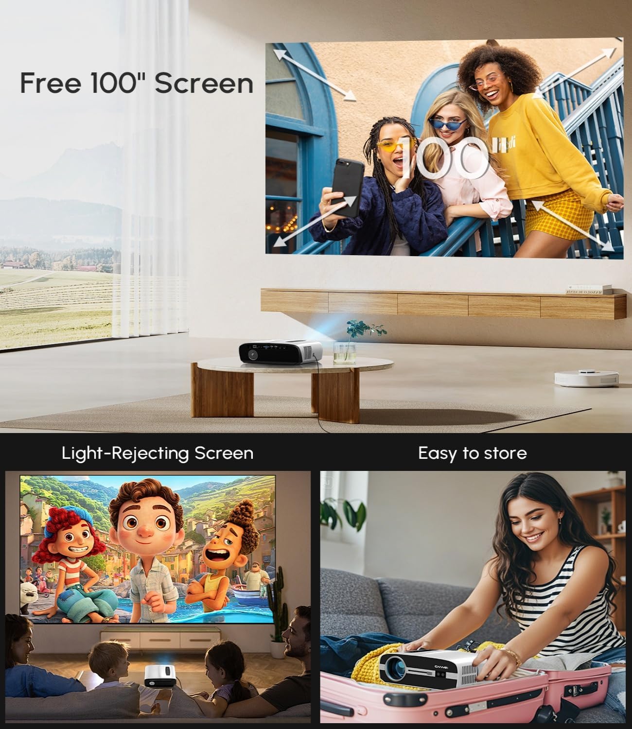 4K Office Smart Projector and Screen Combo – HDR10+ Outdoor Projector AI-AutoFocus, 2000 ANSI Daytime, WiFi6 Bluetooth, 38W DSP Speaker, Android 11, NFC HDMI USB for Dormitory Gaming Art Tracing 5 71X30eXa41L. AC SL1500