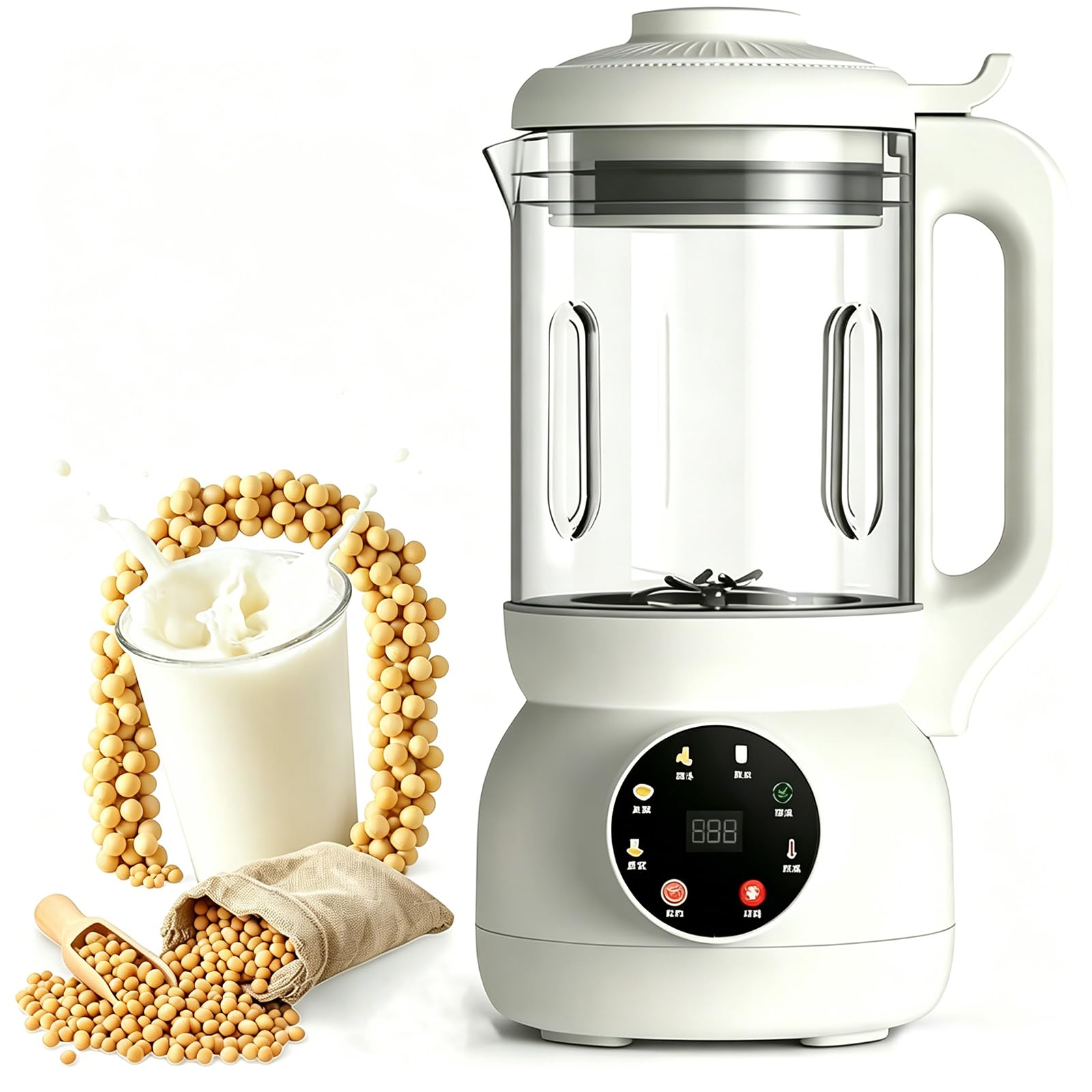 FHRKA Soy Milk Maker 1000ml,nut Machine Juicer, with 10-blade Grinding Blade, Button Start, Plant Milk Machine for Home Use (White)
