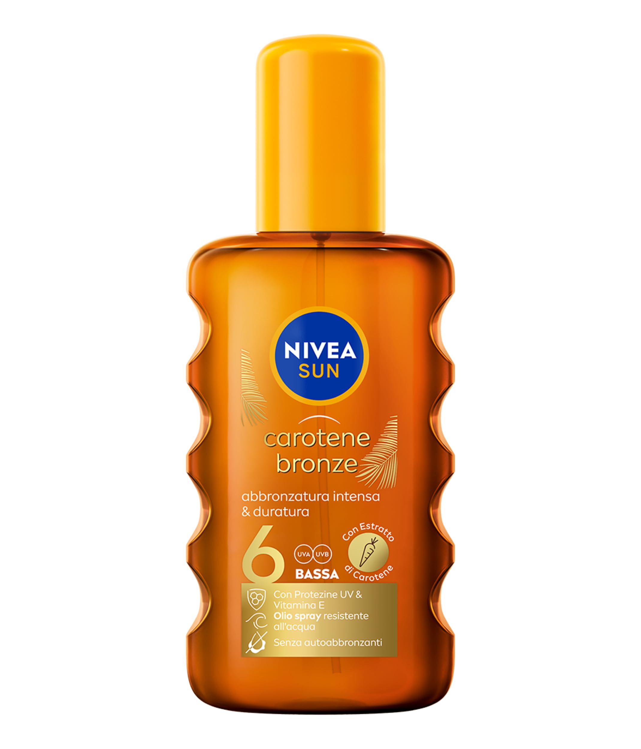 NIVEA SUN Carotene Bronze Olio Solare Abbronzante SPF 6 200 ml, Olio abbronzante con protezione solare, Spray solare con Estratto di Carotene e Vitamina E, Resistente all'acqua, Senza autoabbronzanti
