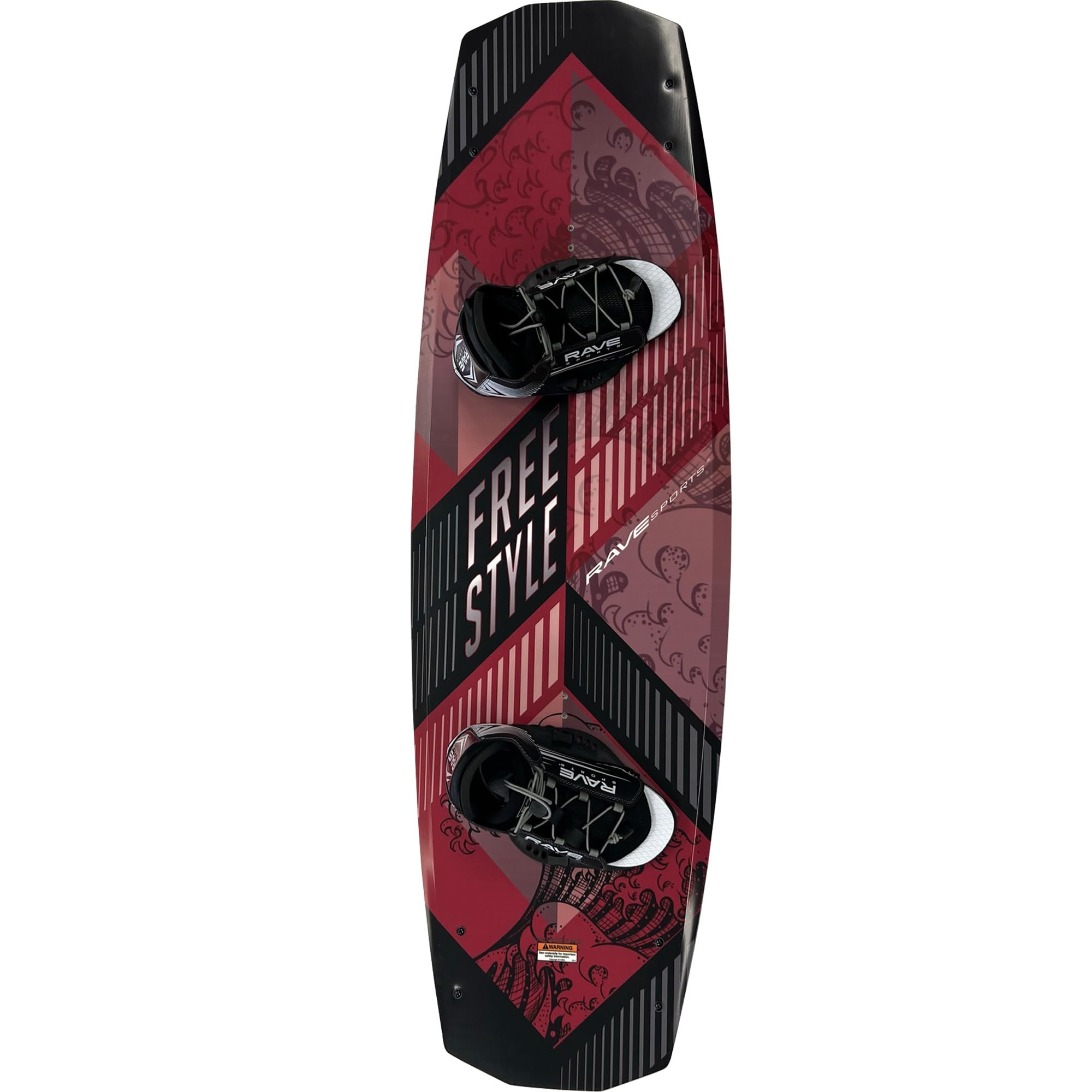 RAVE Sports Freestyle Wakeboard and Bindings Package (Red), Wide 4-Point Design for Grip in Turns, Continuous Rocker for Stable Landings, 139 cm x 42.8 cm, for Riders Over 125 lbs., Adjustable Fit