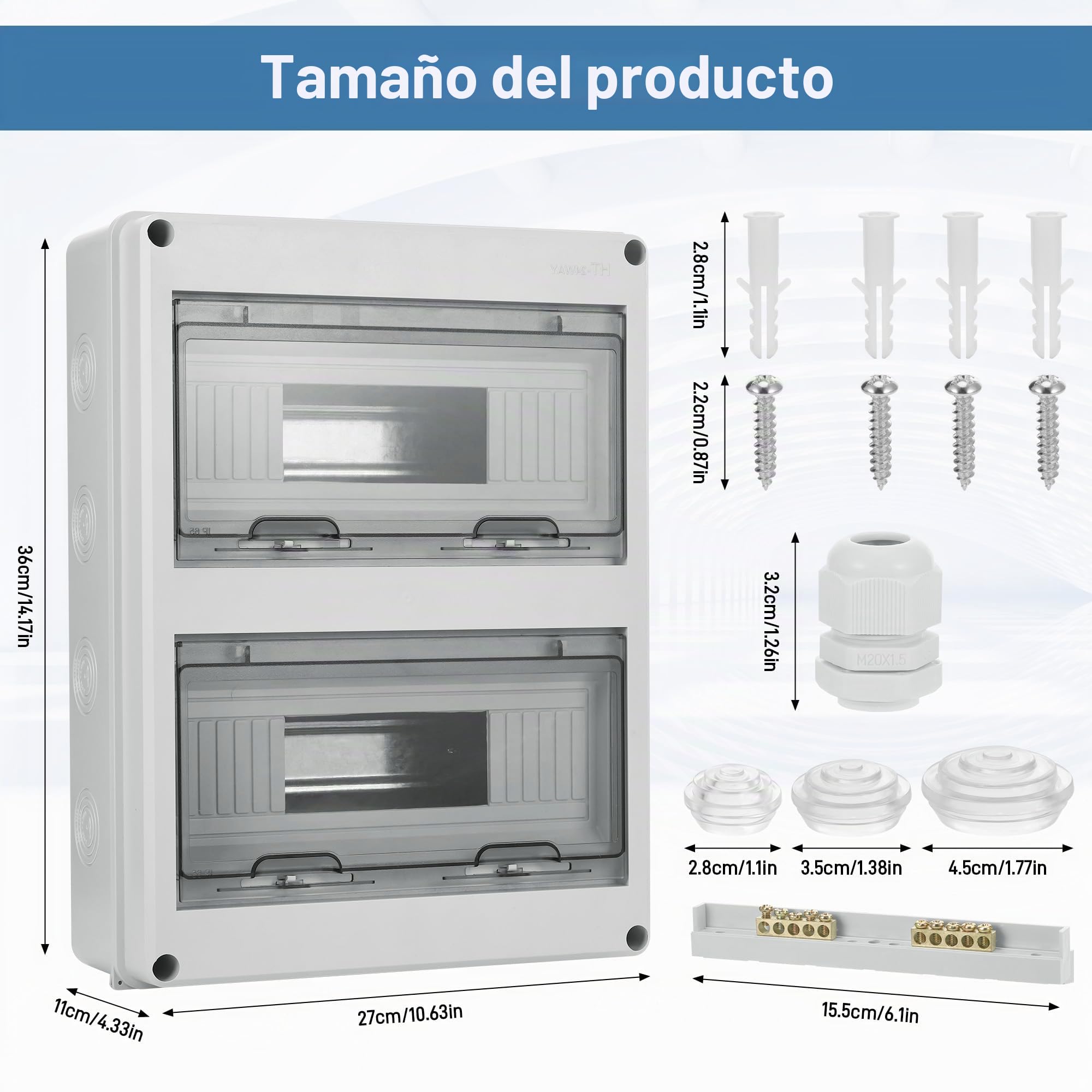 JIZZU Caja de Distribución de Montaje Superficial, IP65 2 Filas Cubre Cuadro Electrico con 24 Módulos, Caja Estanca Exterior Electrica para Jardines Exteriores, Granjas, Centro Comercial