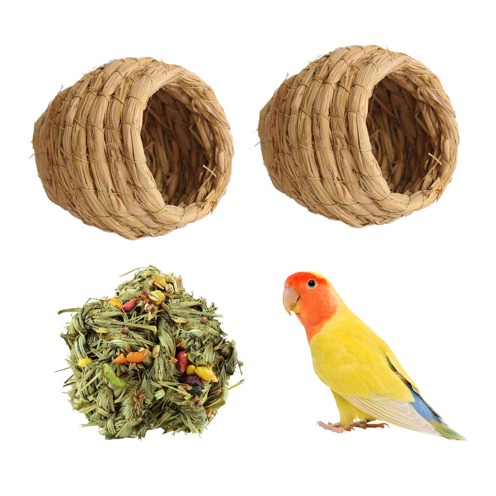 kathson Birdcages Straw Bird Nests Natural Grass Woven Birdhouse Resting Breeding Nesting Cages Hideaway Shelter for Finch Canary Budgie Lovebird Pearl Bird and Small Parrot