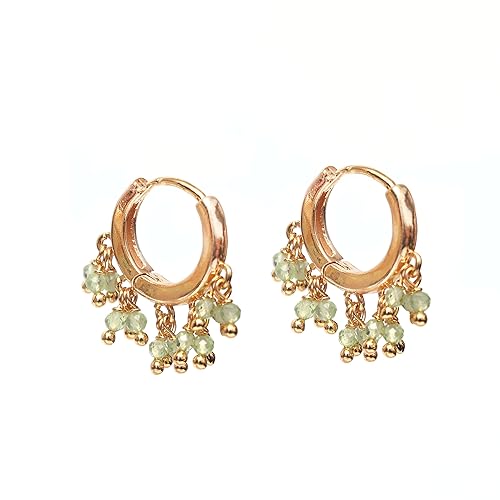 Gempires Peridot Beads Hoop Earrings, Dainty Handmade Hoops, Green Beaded Earring, Natural Crystals Earrings, August Birthstone Jewelry, Healing