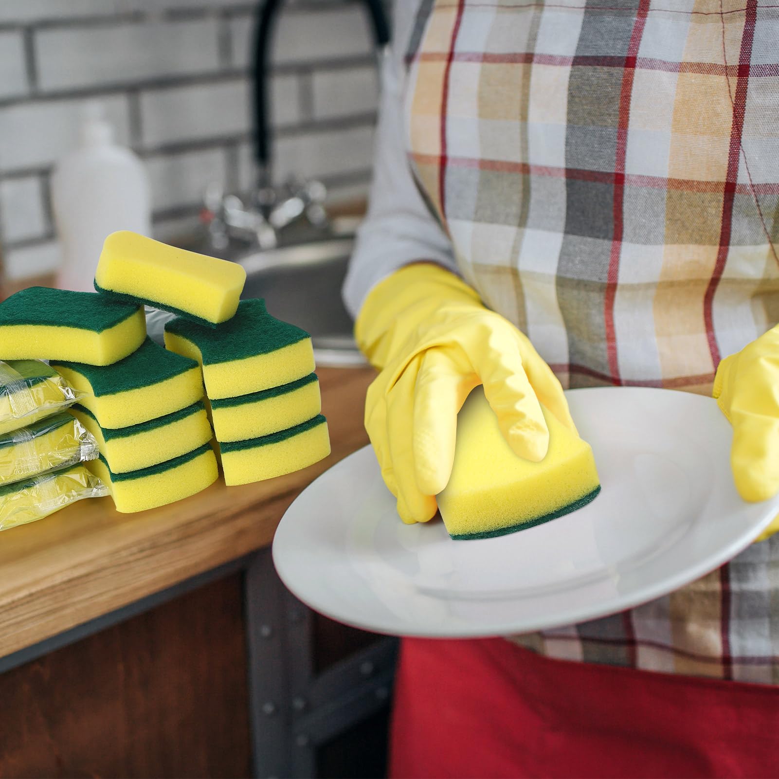 100 spugne confezionate singolarmente, non compresse, antigraffio, spugne per la pulizia della casa e dei piatti, cucina Airbnb, appartamento, auto, bici, verde
