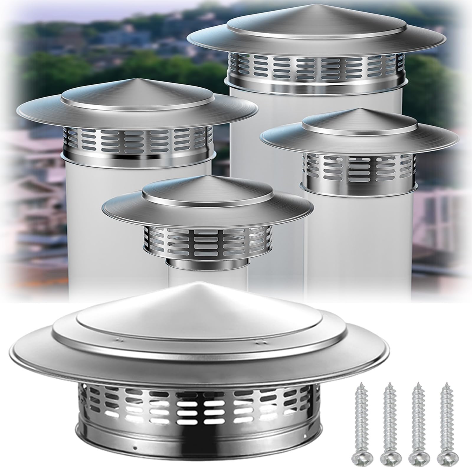 Uzamirlex One Color Chimney Spinner Cowl, Chimney Cap Cowl Stainless Steel Silver 75Mm To 300Mm For Wood Oil Stove Vent(250Mm/9.84In)